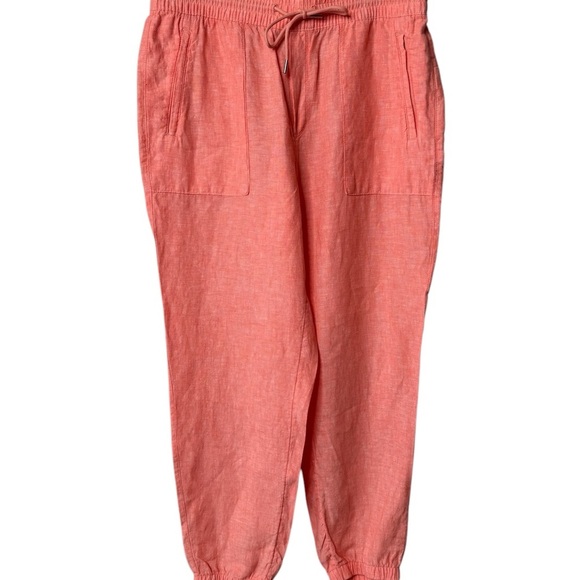 Athleta Retreat Linen Drawstring Waist Joggers Sunset Glow Garden Orange Size 12 - Picture 10 of 16